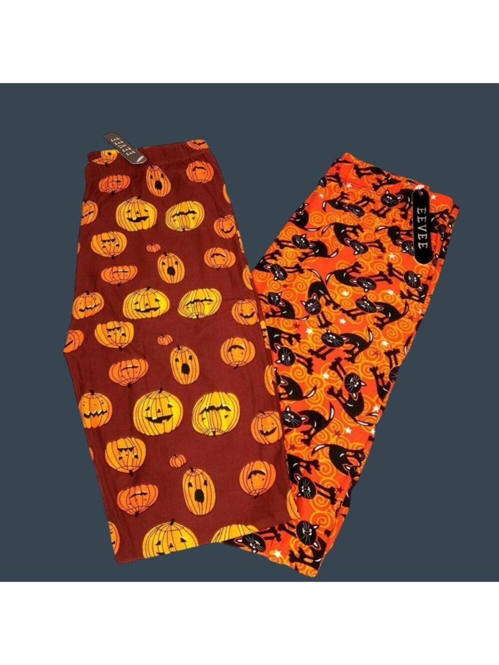 Halloween-Themed Leggings With Pumpkin & Black Cat Prints Stretch Full-Length